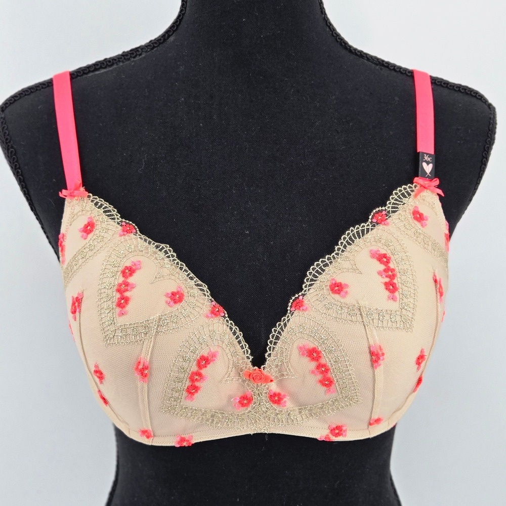 Victorias Secret Dream Angels Embroidered Heart No Wire Plunge Bra Women 36C NWT